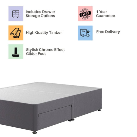 California Upholstered Platform Top Divan Bed Base With Storage Draws Options
